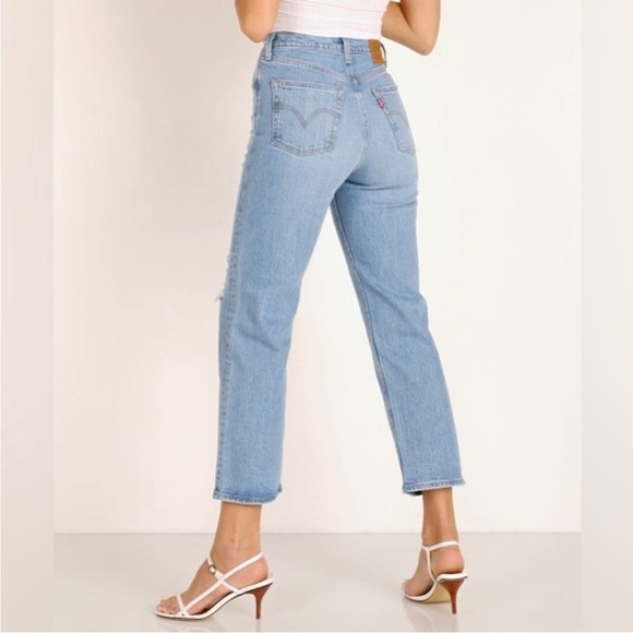 Levi’s Ribcage Straight Ankle Jeans Distressed Light Wash Size 26 - Picture 3 of 8